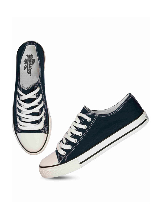 Women Navy Blue Comfort Insole Cleated Sole Canvas Sneakers