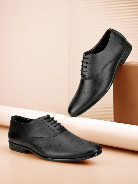 Black Round Toe Lace-Ups Oxfords Formal Shoes