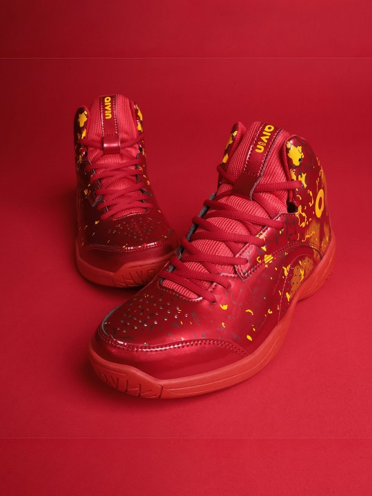 Unisex Red & Yellow Wave Pro Basketball Shoes