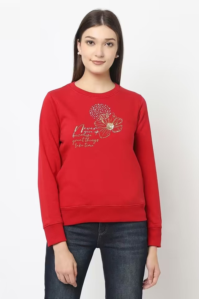 Graphic Print Poly Cotton Round Neck Women's Sweatshirt